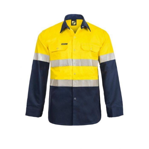 Picture of WorkCraft, Hi Vis Two Tone Long Sleeve Cotton Drill Shirt W Industrial Laundry Reflective Tape And Press Studs