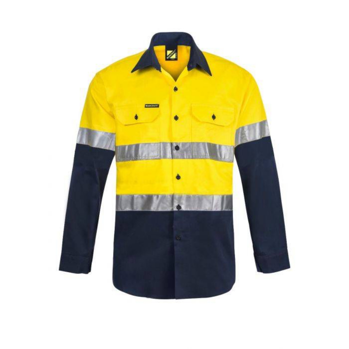 Picture of WorkCraft, Hi Vis Two Tone Long Sleeve Cotton Drill Shirt W Industrial Laundry Reflective Tape