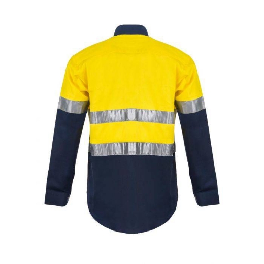 Picture of WorkCraft, Hi Vis Two Tone Long Sleeve Cotton Drill Shirt W Industrial Laundry Reflective Tape