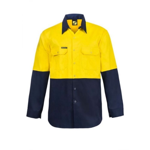 Picture of WorkCraft, Hi Vis Two Tone Long Sleeve Cotton Drill Shirt W Press Studs