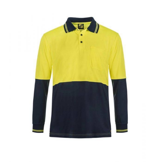 Picture of WorkCraft, Hi Vis Two Tone Long Sleeve Cotton Back Polo W Pocket
