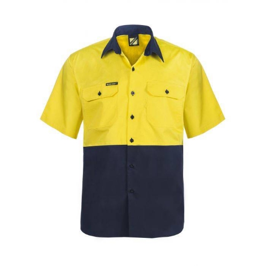 Picture of WorkCraft, Lightweight Hi Vis Two Tone Short Sleeve Vented Cotton Drill Shirt