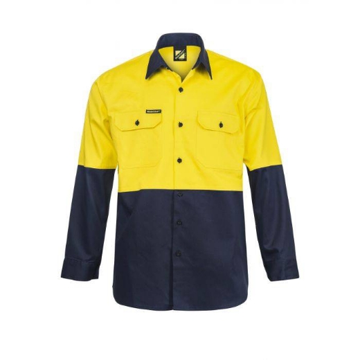 Picture of WorkCraft, Hi Vis Two Tone Long Sleeve Cotton Drill Shirt