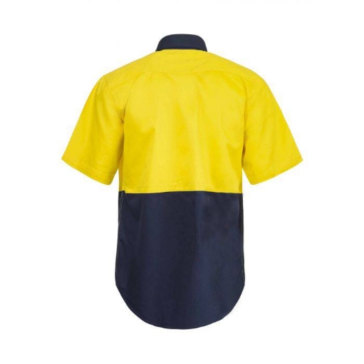 Picture of WorkCraft, Hi Vis Two Tone Short Sleeve Cotton Drill Shirt W Press Studs