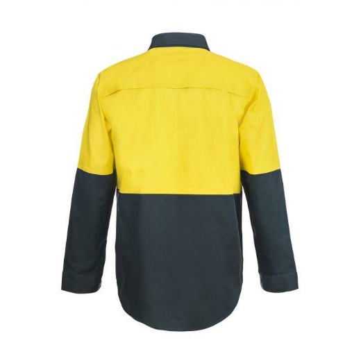 Picture of WorkCraft, Lightweight Hi Vis Two Tone Half Placket Vented Cotton Drill Shirt W Semi Gusset Sleeves