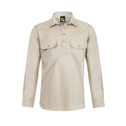 Picture of WorkCraft, Lightweight Long Sleeve Half Placket Cotton Drill Shirt W Contrast Buttons