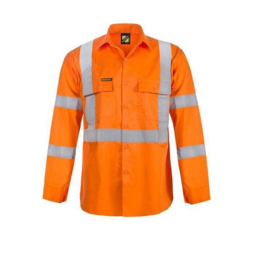 Picture of WorkCraft, Lightweight Hi Vis Long Sleeve Vented Cotton Drill Shirt X Pattern CSR Reflective Tape