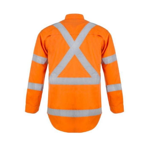 Picture of WorkCraft, Lightweight Hi Vis Long Sleeve Vented Cotton Drill Shirt X Pattern CSR Reflective Tape