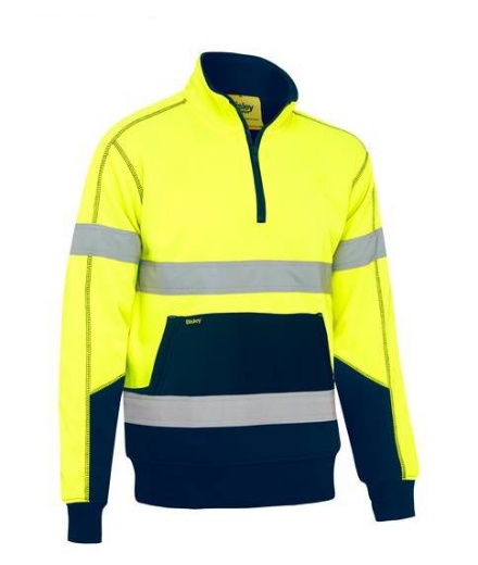 Picture of Bisley, Taped Hi Vis 1/4 Zip Fleece Pullover With Sherpa Lining