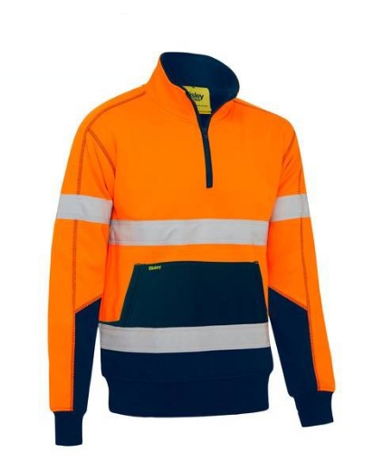 Picture of Bisley, Taped Hi Vis 1/4 Zip Fleece Pullover With Sherpa Lining