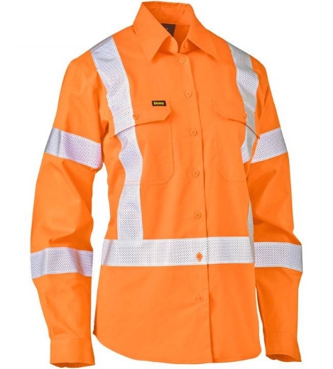 Picture of Bisley,Women's X Taped Biomotion Hi Vis Cool Lightweight Drill Shirt - Long Sleeve