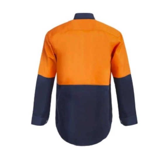 Picture of WorkCraft Long Sleeve Shirt. Cotton Drill with Press Studs (No Pockets). Orange/Navy - size 7XL