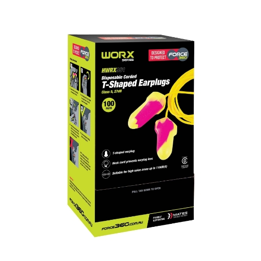 Picture of Force360 T-Shaped Corded 27dB Earplug (100 pairs)